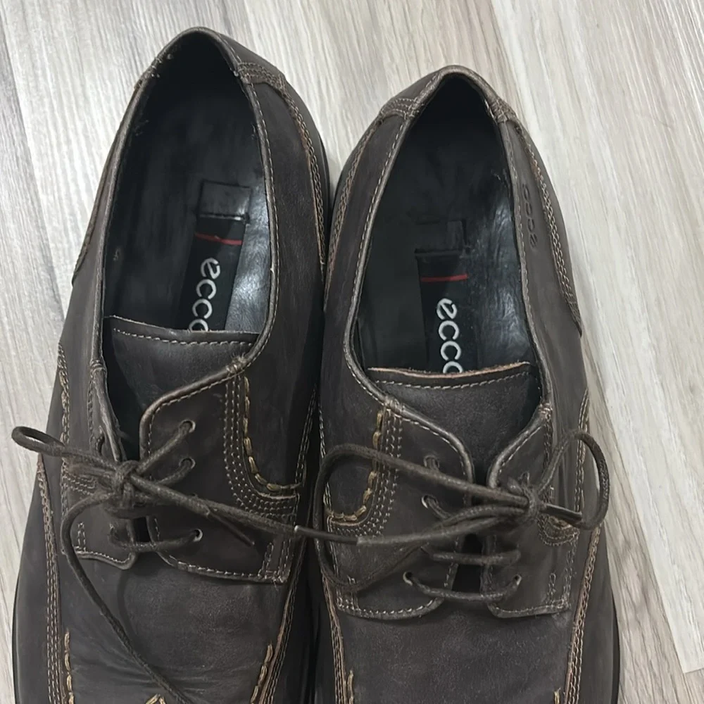 Ecco Brown suede  Leather wingtip Lace Up Shock‎ Point Shoes Mens Size 42 US 9